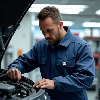 Fleet specialist conducting vehicle inspection