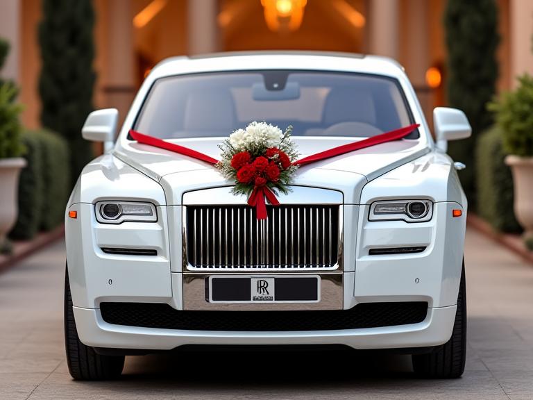 Luxury wedding car with floral decorations